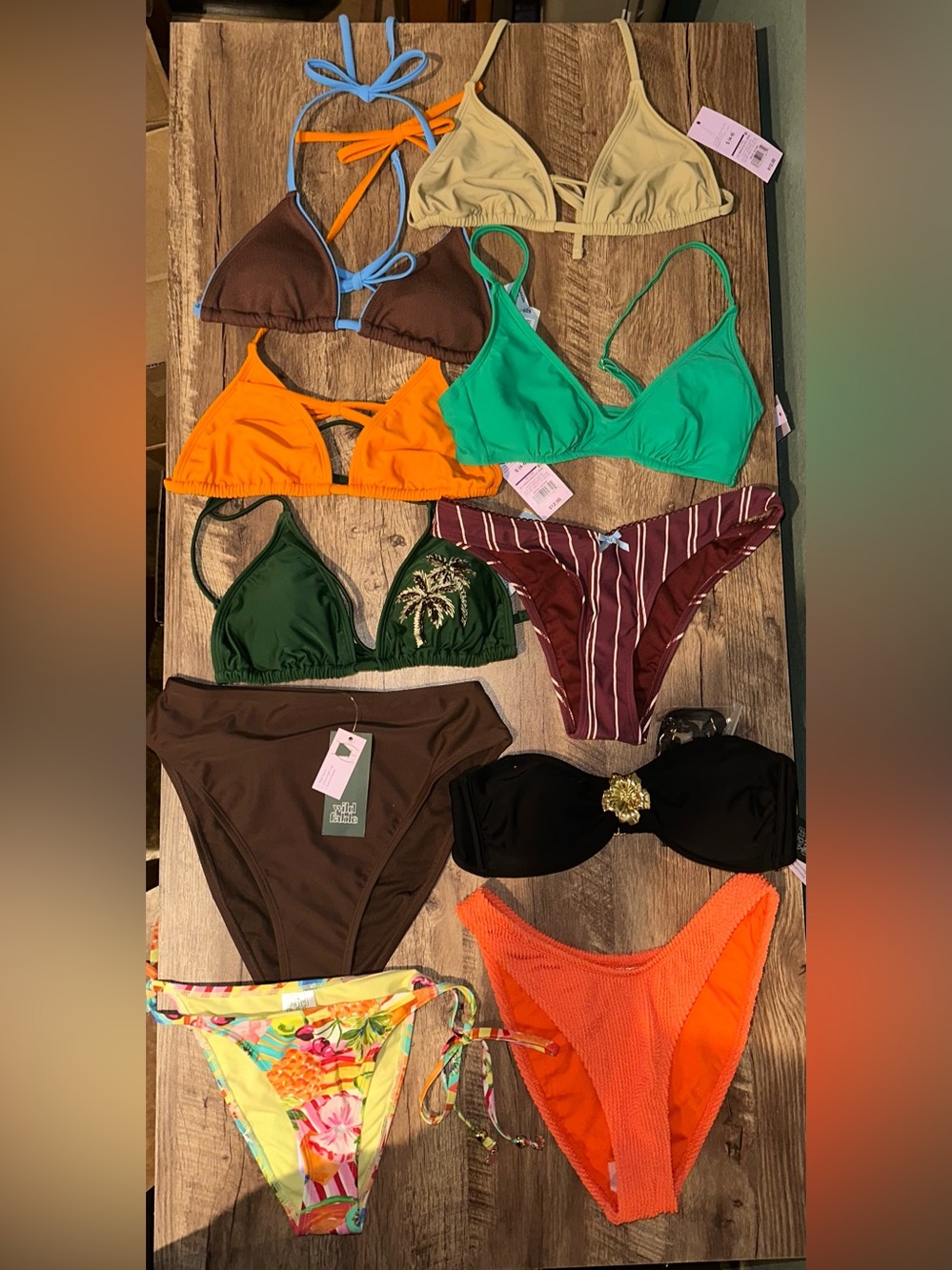 Women Swim Bikini Collection - Green, Orange, Brown, Black & Teal Pieces
